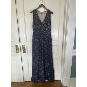 Korovilas Anthropologie Crochet Maxi Dress Womens Size Medium Navy Blue Boho